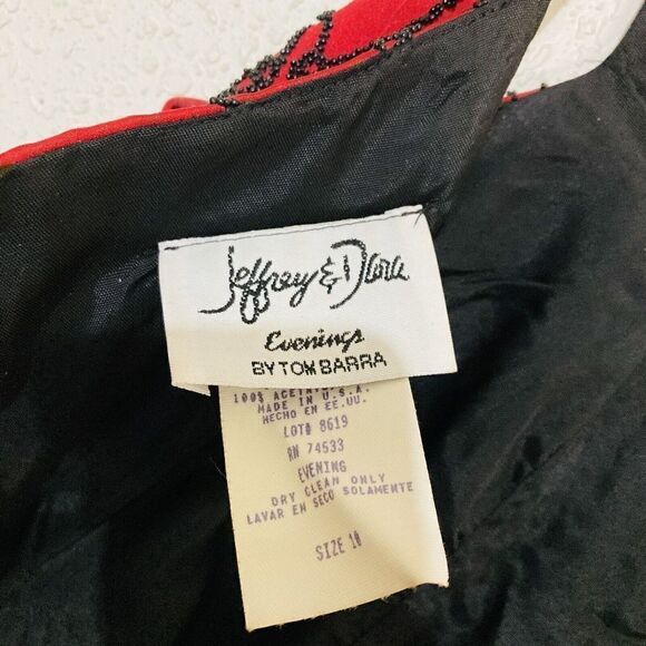 Vintage Jeffrey & Dara Evenings Red Floral Gown Black Beading Sz 10 - Picture 5 of 11